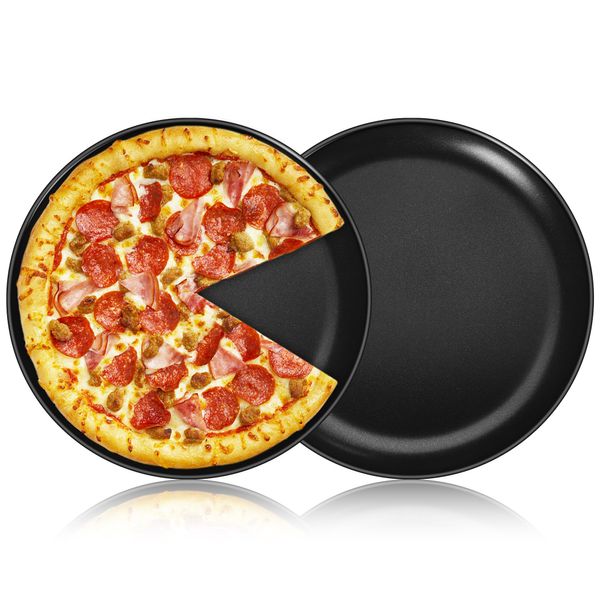 Herogo Pizza Tray, 10 Inch Non-Stick Pizza Oven Tray Set of 2, Stainless Steel Round Pizza Pan for Oven Baking Roasting Serving, Healthy & Durable, Easy Clean