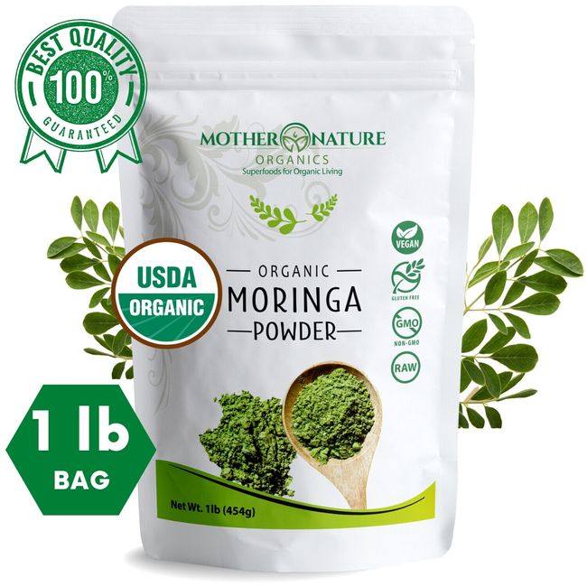 100% Organic Moringa Oleifera Leaf Powder from India. Vegan Superfood. 1lb.