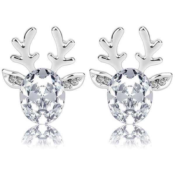 Reindeer Faceted Crystal Christmas Stud Earrings with Gift Pouch Womens Girls Jewellery (1 Sparkly Clear Crystal)