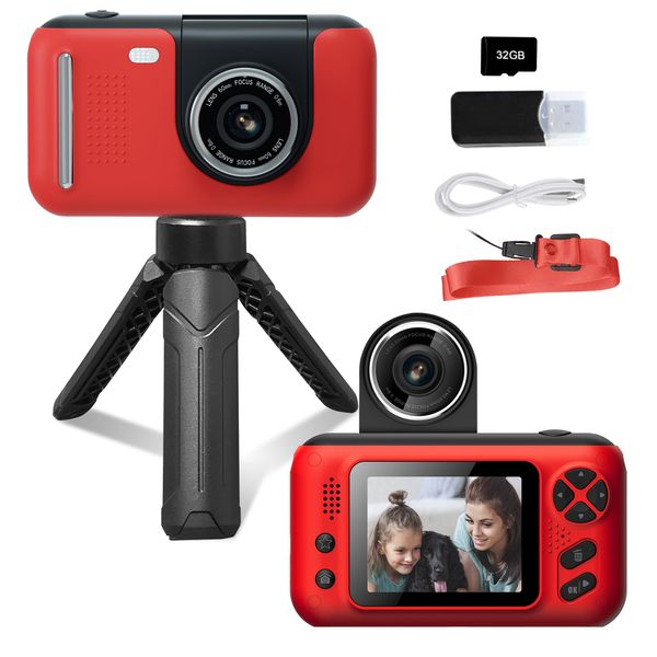 Kids Camera,Kids Camera for Girls and Boys,Kids Digital Camera Kids Video Camera for vlogging Portable Selfie Camera with 32GB SD Card Christmas Birthday Gifts for Boys and Girls Age 3-9