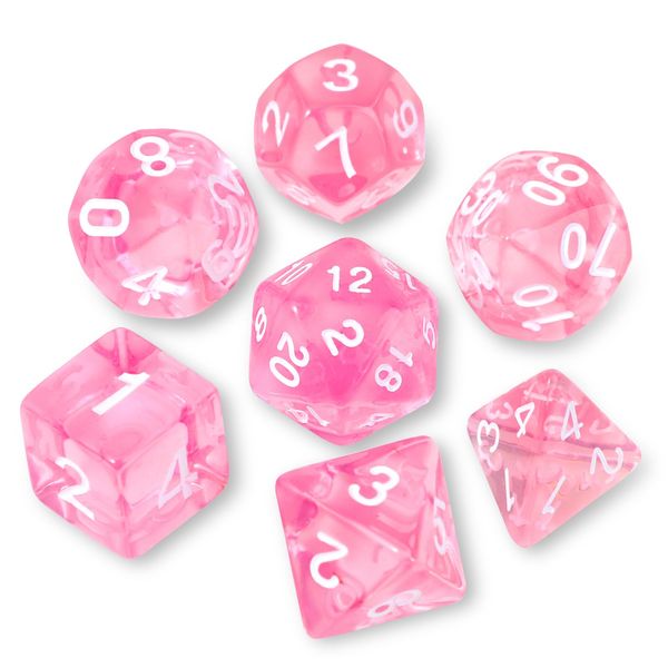 DND Polyhedral Dice Set with a Black Dice Bag for D&D RPG MTG Role Playing Table Games RPG Polyhedral Dice for Dungeon and Dragons Playing Games 7-Die Set (Pink Transparent Dice)