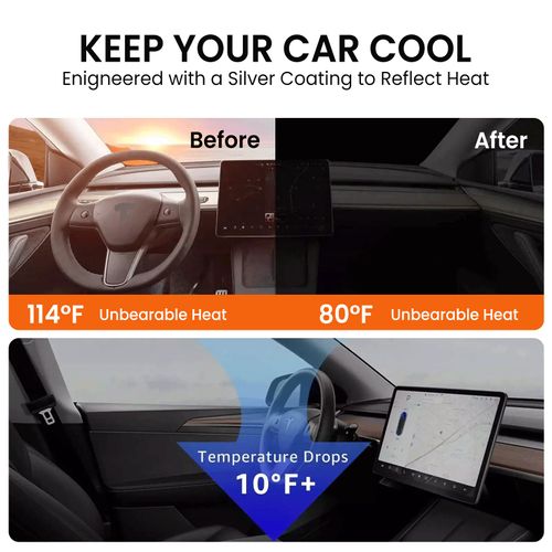 Windshield Sun Shade for Tesla Model 3 2016-2025, Full Coverage, 240T Reflective Fabric, Double-Layer Design - Blocks 99% UV Rays, Keeps Car Cool, Easy to Install and Store