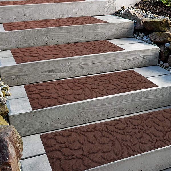 Aucuda 6pcs 8.5" x 30" Stair Treads Non Slip Outdoor for Wooden Steps Summer, Stair Runner Rug Heat Insulation Rubber Backing, Brown Floral Stair Mat for Indoors Staircase Grip,Farmhouse Stair Carpet