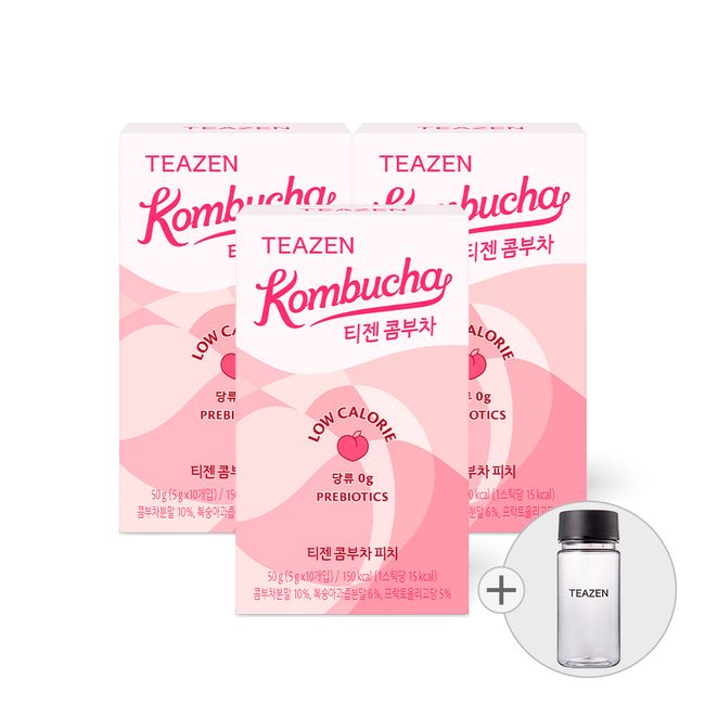 Teazen Kombucha Peach 10 sticks x 3 boxes (bottle included)