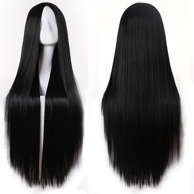 Perücke Schwarz Lange Glattes Gerade Halloween Kostüm Perücken Damen Cosplay Schwarze Perücke Wig für Frauen Mädchen Halloween Cosplay Kostümparty Karneval 80cm/ 32''