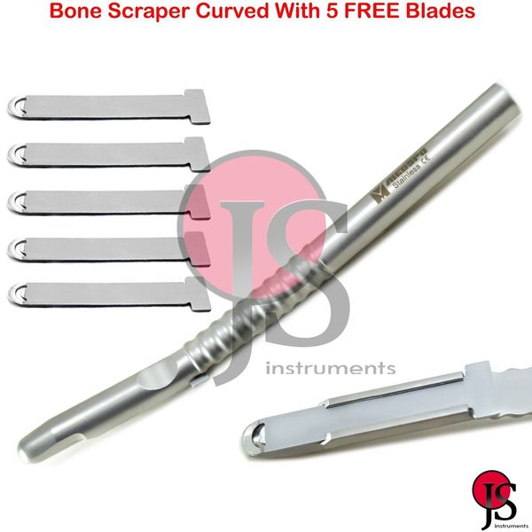 Dental Bone Scraper Hand Held Bone Grafting Harvester Collector Angled 5 Blades