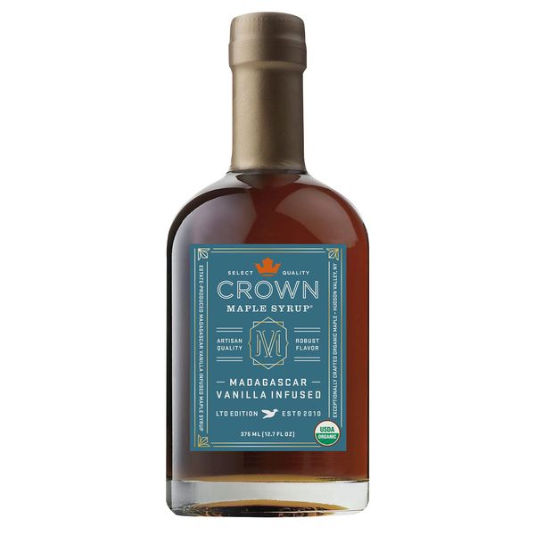 Crown Maple Madagascar Vanilla Infused Organic Maple Syrup, 12.7 Fl Oz, Real Vanilla Bean, Pancakes, Baking, Cocktails & Brunch