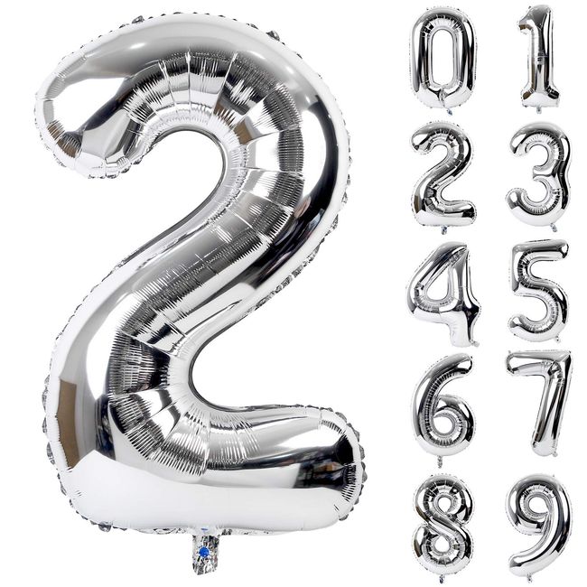 Lausatek Silver Number 2 Number 40 Inch Large Foil Balloons Birthday Happy Birthday Decoration Wedding Anniversary Party Approx 90cm (Number 2)