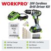 WORKPRO 20V Cordless Drill Driver Kit 3/8" 18+2 Torque 2 Speed w/Battery Charger
