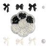Nail Parts, 3D Bowknot, Semicircular Pearl, Set of 1, Nail Decoration, DIY, Jewelry Parts, Handmade, Decorative Parts, Nail Art, Resin, Deco Parts, Black, White