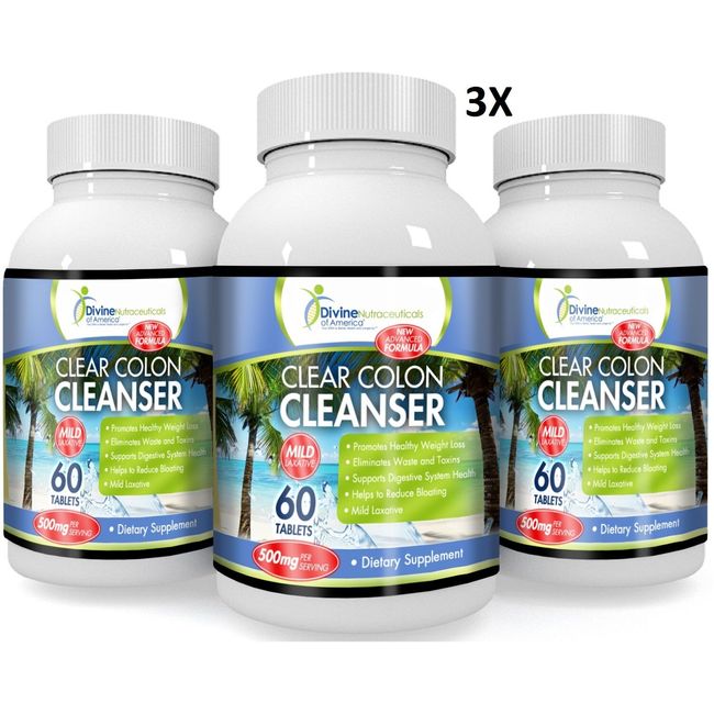 Clear Colon Cleanse Detox Probiotics Blend Fiber-Rich Herbs Mild Laxative 3 Pack