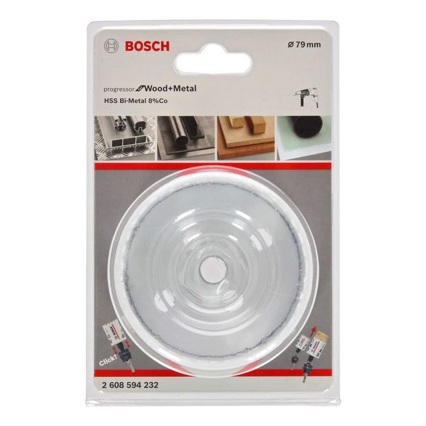 BOSCH Bi-Metal Hole Saw (for Wood and Metals, 8% Cobalt Alloy, Progressive Tooth Design, Ø 79 mm, Accessory Drills)