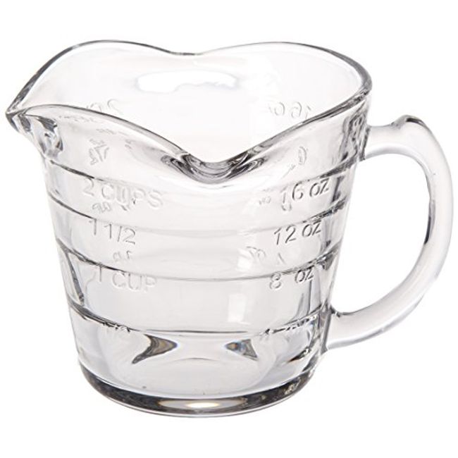 Anchor Hocking Triple Pour Embossed Glass Measuring Cup with White Lid, 8  Ounces