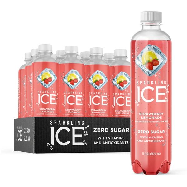 Sparkling Ice, Strawberry Lemonade Sparkling Water, Zero Sugar Flavored Water, with Vitamins and Antioxidants, Low Calorie Beverage, 17 fl oz Bottles (Pack of 12)