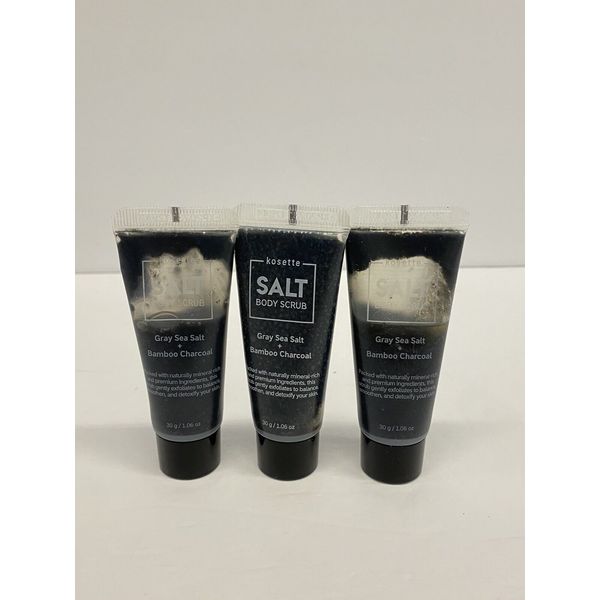 Kosette Salt Body Scrub Gray Sea Salt and Bamboo Charcoal • 1.06 Oz • 3 Pack