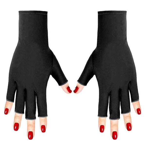 XREE 1 Paar UV Handschuhe Nägel, 20 x 8 cm Fingerlose Handschuhe Damen UV Handschuhe Frauen Maniküre Handschuhe Anti-UV Schutz für Radfahren Autofahren Angeln Fitness (Schwarz)