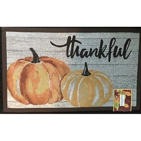 PUMPKIN~DECORATIVE DORMAT~ “THANKFUL”~Washable Door Mat~18” X30”~ NEW~FAST SHIP.