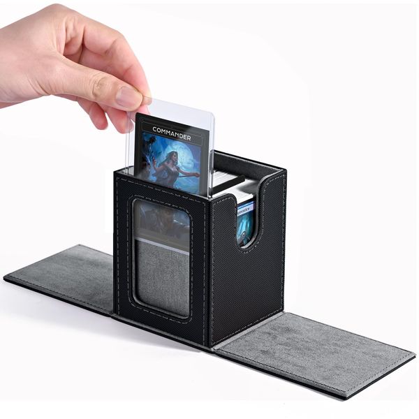 ZLCA MTG Deck Box mit Commander Display, Magnetic Sammelkarten Box für 100+ hüllen Karten, Premium Karten Aufbewahrungsbox mit 2 kartentrenner 1 Toploader Kompatibel mit Trading Cards (Black)