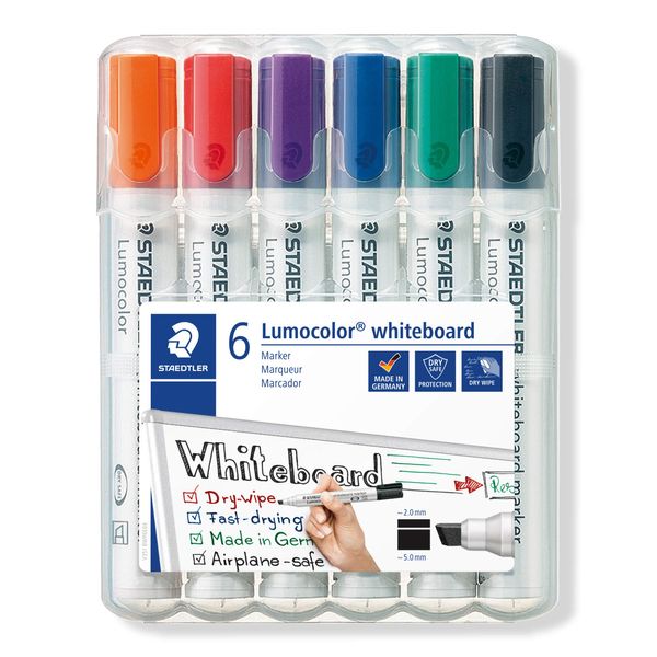 Staedtler 351 B WP6 Lumocolor Whiteboard Markers Square, Set of 6 Colors