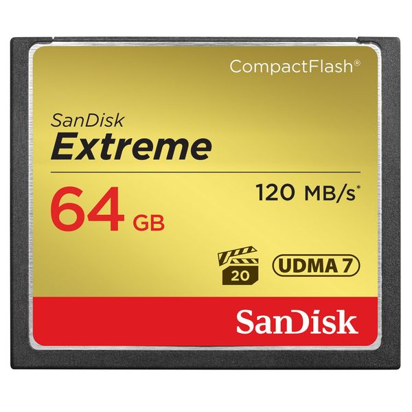 SanDisk Extreme CompactFlash Speicherkarte 64 GB (Für DSLR-Kameras, UDMA7, Schreiben mit 85 MB/s, Übertragen mit 120 MB/s, VPG-20 für Full-HD-Video)