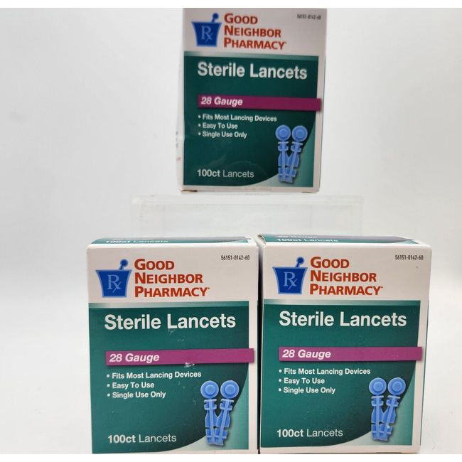 GNP Good Neighbor Pharmacy LANCETS 28G 3 Boxes x 100CT New in Boxes