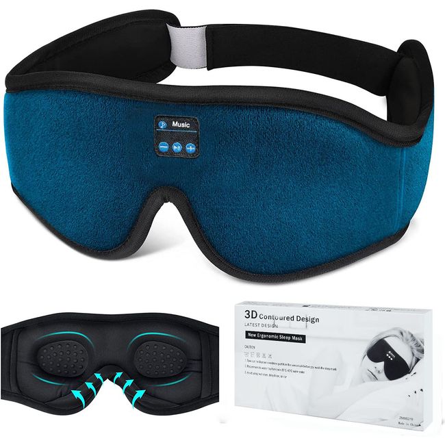 Sleep Headphones Breathable Bluetooth 5.0 Headband Sleeping  Headphones,Bluetooth 5.0 Wireless Music Eye Mask,for Side Sleepers Women  Men Office Gadgets Unique Gifts,with Adjustable Strap/Blue 