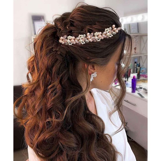 Unicra Braut Hochzeit Stirnband Rose Gold Haar Rebe Perle Braut Haarschmuck Kopfschmuck für Frauen und Brautjungfer