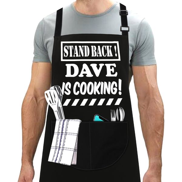 LINEN CLOSET® Adjustable Bbq Aprons for Men Funny Chef Aprons Christmas Grilling Gifts for Dad Son Father Husband with 2 Pockets-Dave Apron