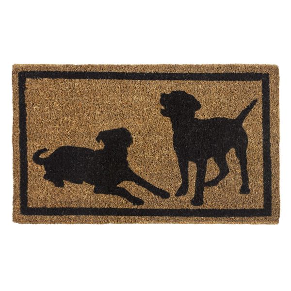 Entryways Dog Silhouettes , Hand-Stenciled, All-Natural Coconut Fiber Coir Doormat 18" X 30" x .75"