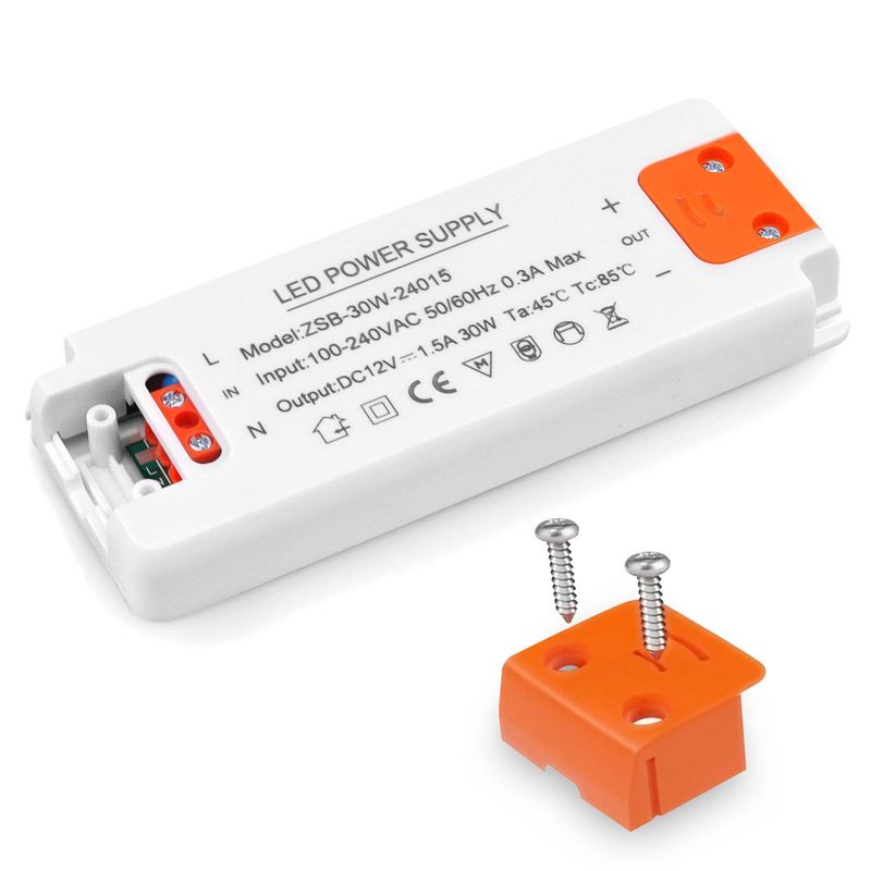 LED Transformer 30W, LED Driver 12V 1.5A, 240V AC to 12V DC Constant ...