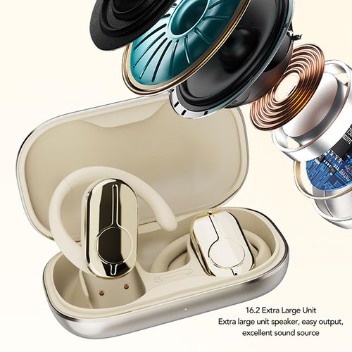 Open Ear Earbuds, Bluetooth 5.3 Air Conduction Earbuds with Rotatable Earhook, Dual Mic ENC Noise Cancellation Sports Headphones IPX4 for Running Workout (Gold)
