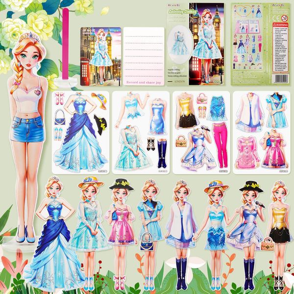 PainZieteg Magnetic Dress Up Dolls, Magnetic Princess Dress Up Paper Dolls, Magnetic Dress Up Dolls for Girls Ages 4-7 Learning Created Imagine Set Birthday Gift (Lea)