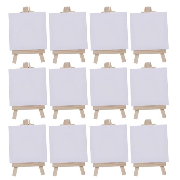 STOBOK 12pcs Mini Canvas Art Boards with Easel White Artist Painting Boards for Craft Painting Drawing Artist