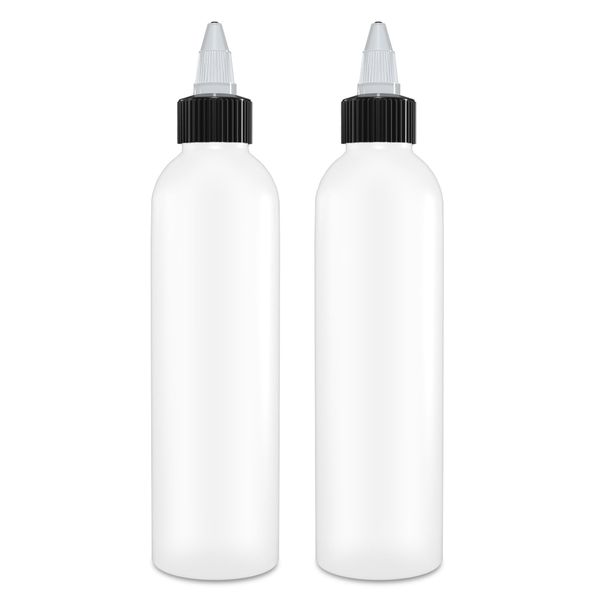 BRIGHTFROM Twist Top Applicator Bottles, Squeeze 6 OZ Empty Plastic Bottles, Refillable, Open/Close Nozzle - Multi Purpose (Pack of 2) (Black)