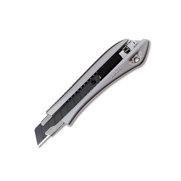 Olfa Silver Utility Knife with Auto Locking Snap-off Blade and Rubber Grip