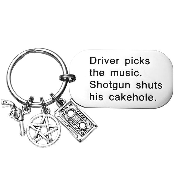 LParkin Supernatural Gifts Schlüsselanhänger Driver Picks The Music Shotgun Shuts His Cakehole Supernatural Birthday Gifts for Men Women, weiß, M