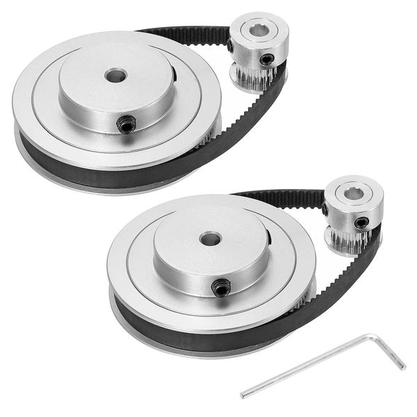 uxcell Timing Pulley 20 & 80 Teeth 5mm Bore Synchro Wheel with Belt and Wrench for 3D Printers, CNC Machines