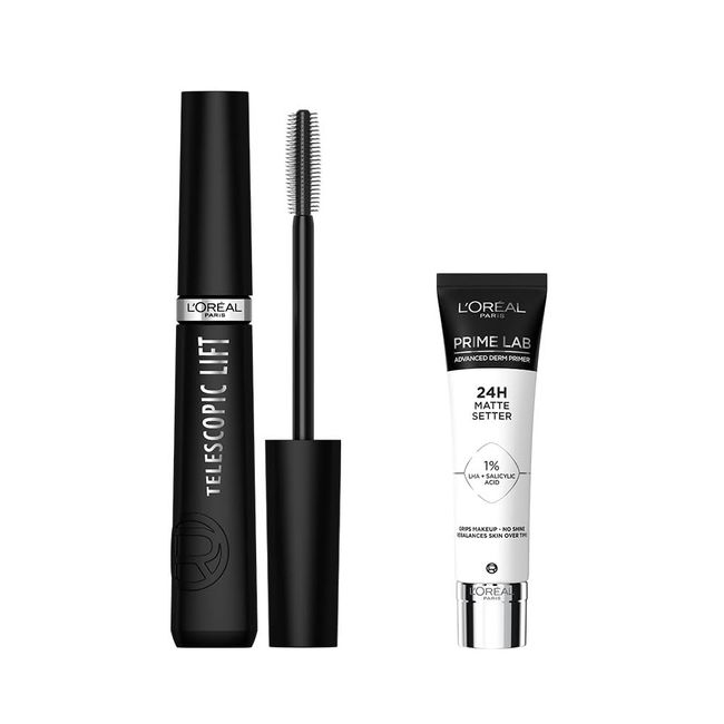 L’Oréal Paris Telescopic Lift Maskara & Prime Lab Matte Setter Matlaştırıcı Salisilik Asit Içeren Primer – Makyaj Bazı 10ml Makyaj Seti