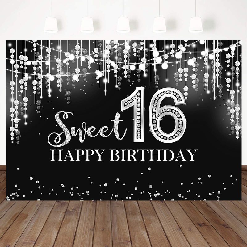 Hilioens 7x5ft Sweet 16 Backdrop - Pink Glitter Diamonds Birthday Photo Background