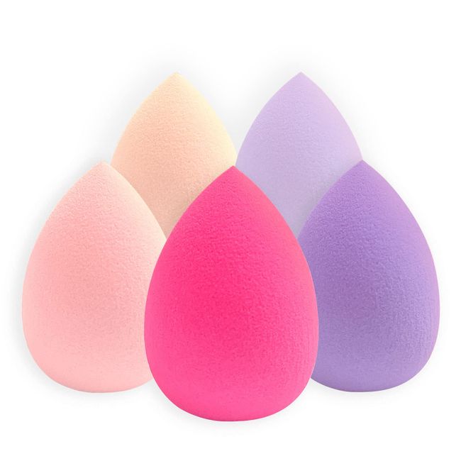 MARARDI Pack 5 Schwamm für Make-Up [Fuchsia, Pink, Creme, Lila und Violett] Perfekt als Make-up-Basis Flüssigkeiten Pulver Concealer Cremes Beauty Blender Glatt Einfach zu Bedienen Blending Latexfrei