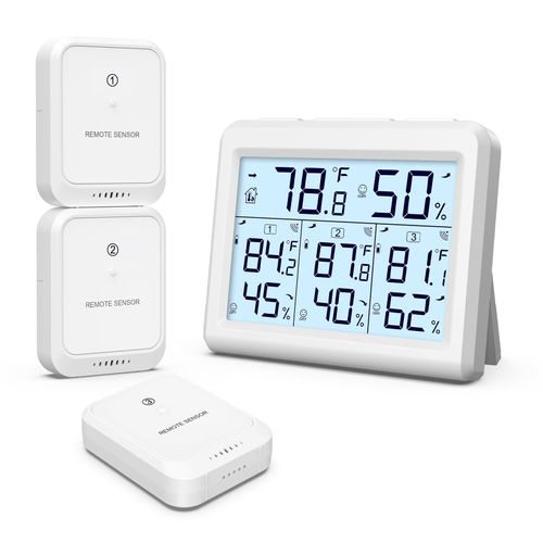 ORIA Indoor Outdoor Thermometer Hygrometer with 3 Sensor, Digital Temperature Monitor Humidity Meter with Backlight, Wireless Weather Station with Comfort Icon, Arrow Trends, Pefect for Home Office