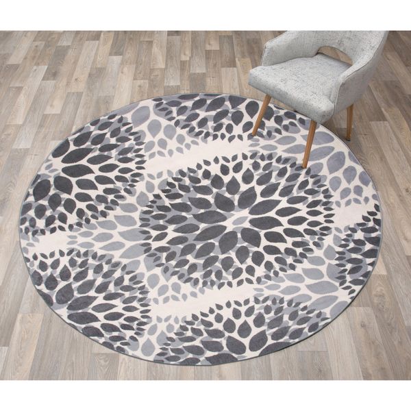 Rugshop Round Area Rug Modern Floral Circles Jute Rug Carpet Gray Round Rug 6'6"