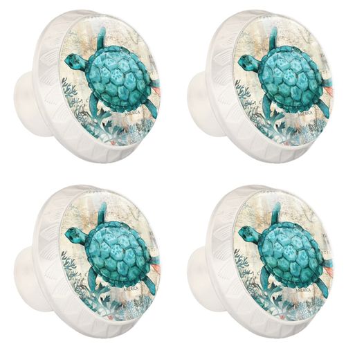 NEWzone 4 Pack Turtle Cabinet Knobs, Nautical Decorative Single Hole Kitchen Cabinet Hardware Dresser Handles Drawer Pulls Knobs for Home Bedroom Bathroom 1.37"