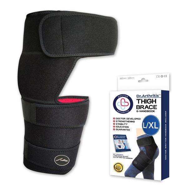 Doctor Developed Hip Support Brace - Piriformis Syndrome, Sciatica Pain Relief Products - Thigh Compression Sleeve, Hamstring Support - Hip Support For Women & Men W/ Doctor Handbook (L/XL, Black)