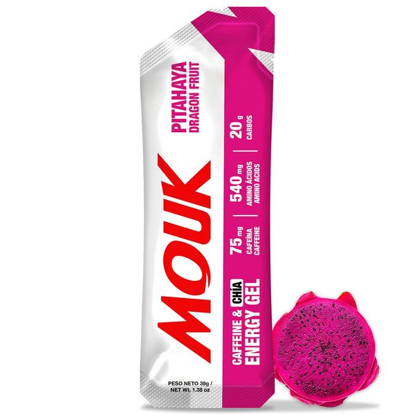 MOUK Dragon Fruit Caffeine & Chia Energy Gels, 10 Pack - Real and Natural Ingredients, Essential Electrolytes, Gels for Endurance Exercise