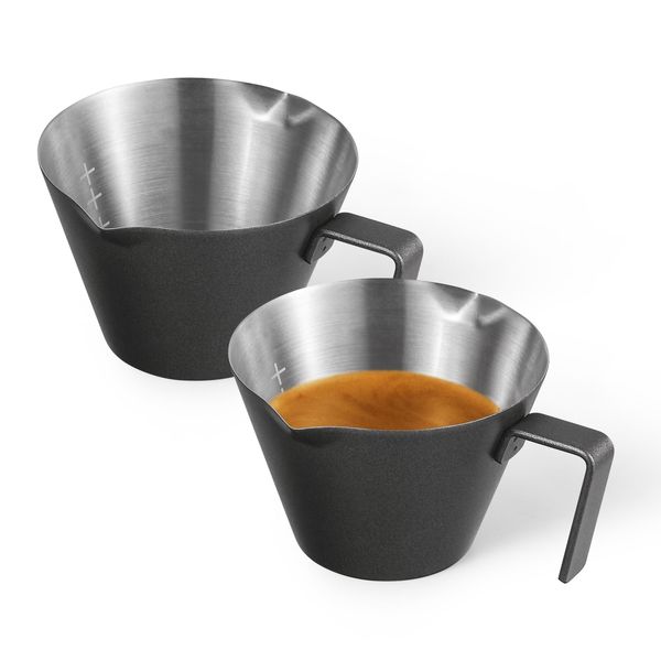 MHW-3BOMBER Espresso Shot Cups with 2 Pourers and Handles, 2 oz Espresso Measuring Cups with Stainless Steel Pourer, Barista Coffee, Espresso Accessories (Matte Black) G6201B-OS