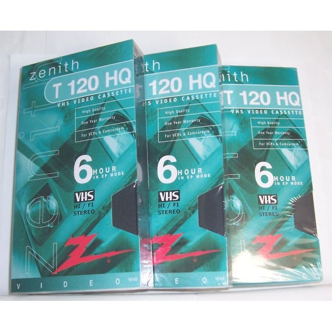 3  t-120 zenith 6 hours vhs vcr tape