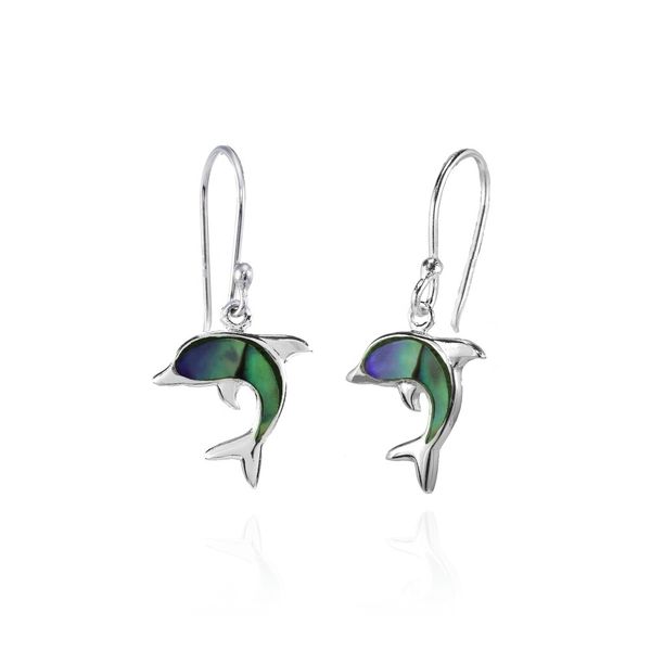 Sterling Silver Abalone Dolphin Animal Dangle Earrings