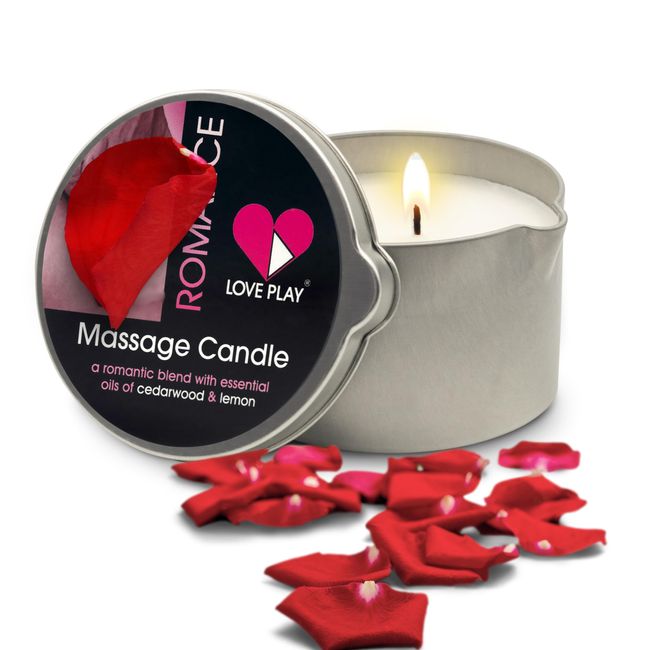 LOVE PLAY Massage Oil Candle for Pure Relaxation and Home SPA - Vegan Moisturizing Body Oil - Hydrating Skin Care with Essential Oils (6.76oz)