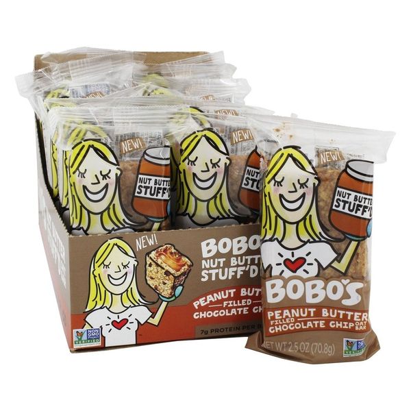 Bobo’s Stuff’d Oat Bar, Chocolate Chip Peanut Butter, 2.5 Oz. Bar (12 pack), Whole Grain Snack & Protein Bar. Great Tasting & On-The-Go-Snack. Gluten Free, Non-GMO, Vegan, Kosher, and Soy Free.